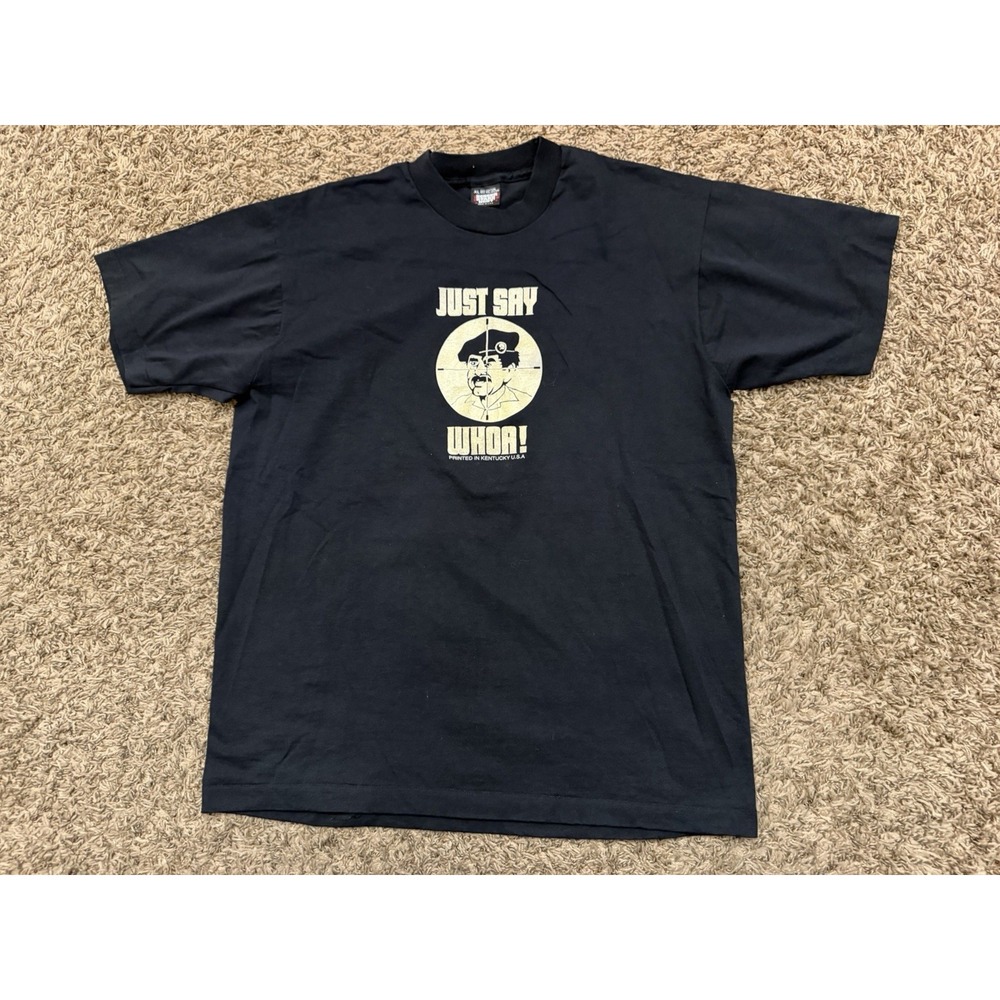 Very Rare Vintage Y2K Saddam Hussein "Just Say Whoa" Black Shirt Size XL